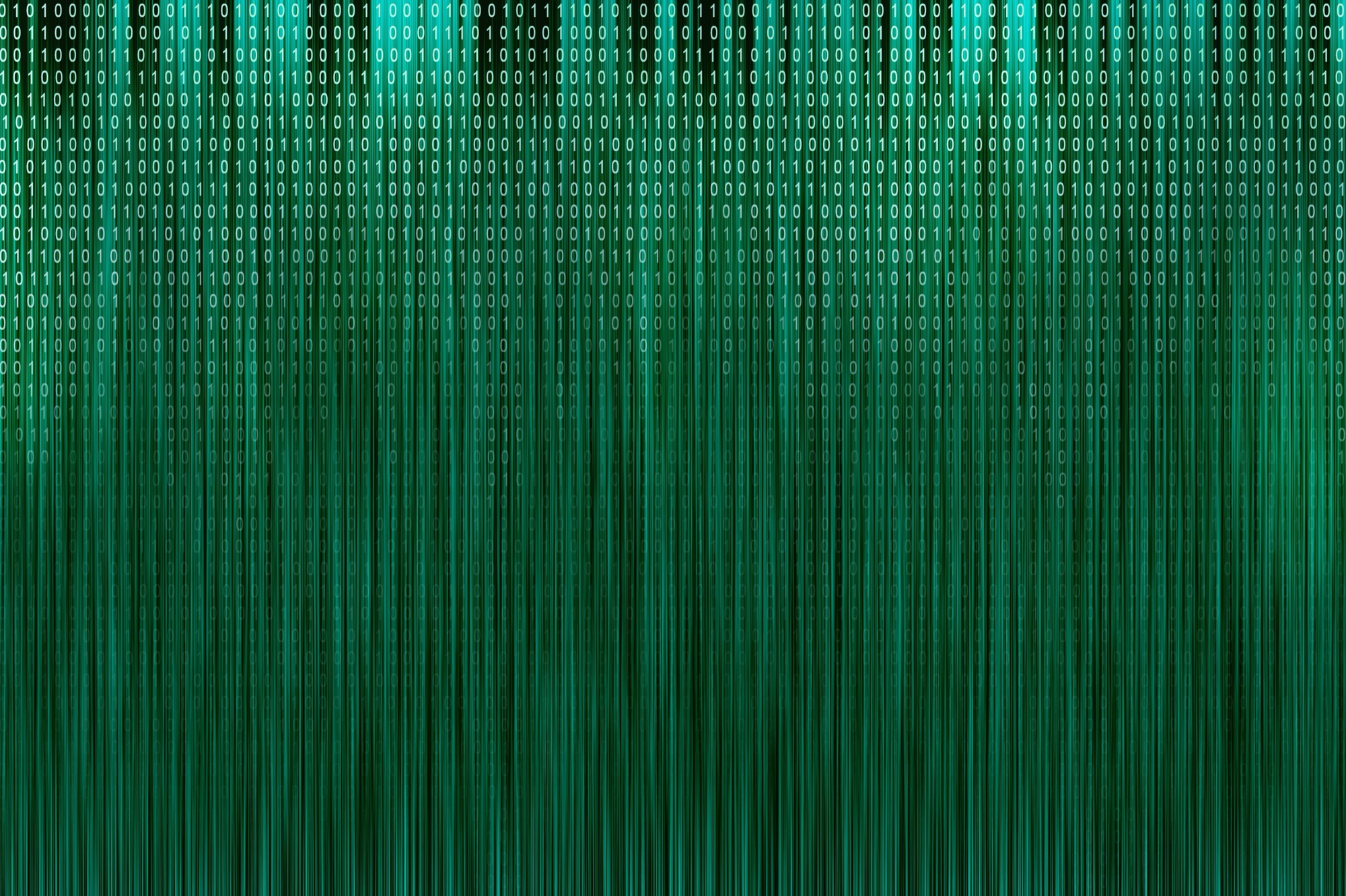 Green digital binary code streaming down like a matrix data background